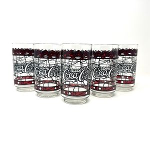 Vintage Enjoy Coca Cola Drinking Glasses Tiffany Style Stained Glass Set of 5